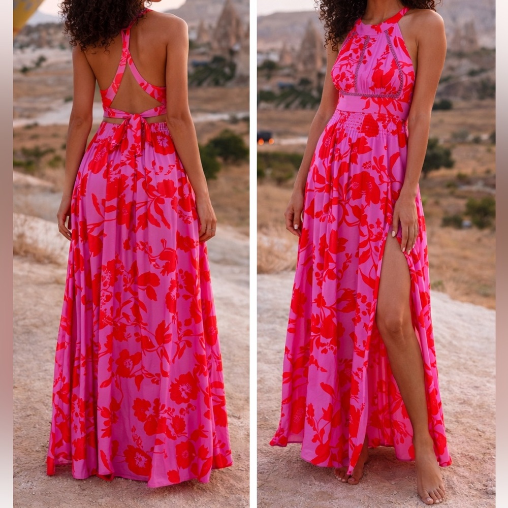 Anthropologie Able The Label Charlotte Floral Pink Maxi Dress Summer - Size M